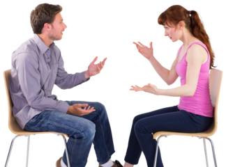 Sitting couple having an argument