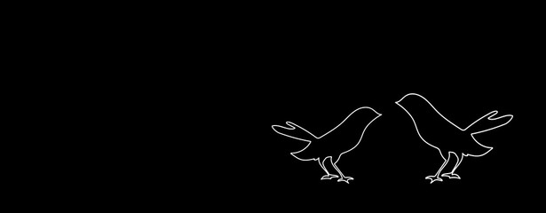 Birds Couple Line Art Drawing. Couple of Birds from white outline on black background One Line Drawing. 