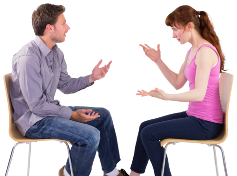 Sitting couple having an argument