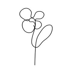 Continuous Line Drawing Flower. Black Sketch. Floral One Line Illustration. Minimal illustration from thin black line for tattoo or logo. Vector EPS 10.