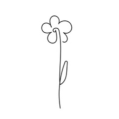 Continuous Line Drawing Flower. Black Sketch. Floral One Line Illustration. Minimal illustration from thin black line for tattoo or logo. Vector EPS 10.