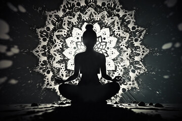 silouette of girl in meditation,  religion, spirituality, zen, generative ai