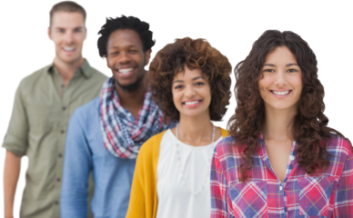 Four stylish friends standing in a line