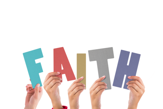 Cropped hands holding colorful word faith - Powered by Adobe