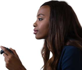 Side view of businesswoman playing video game