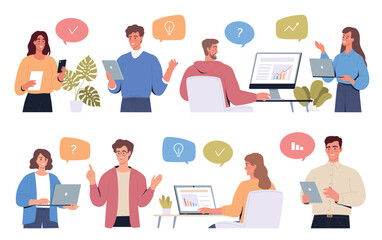 Modern people work together in the office. Teamwork communication 