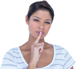 Portrait of beautiful woman making silence gesture