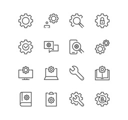 Set of settings and controls related icons, account, setup, install, gears and linear variety symbols.	
