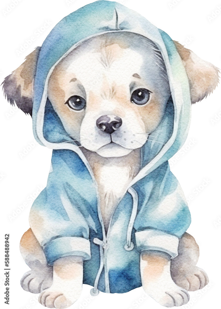 Poster cartoon puppy in pyjamas illustration created with generative ai technology