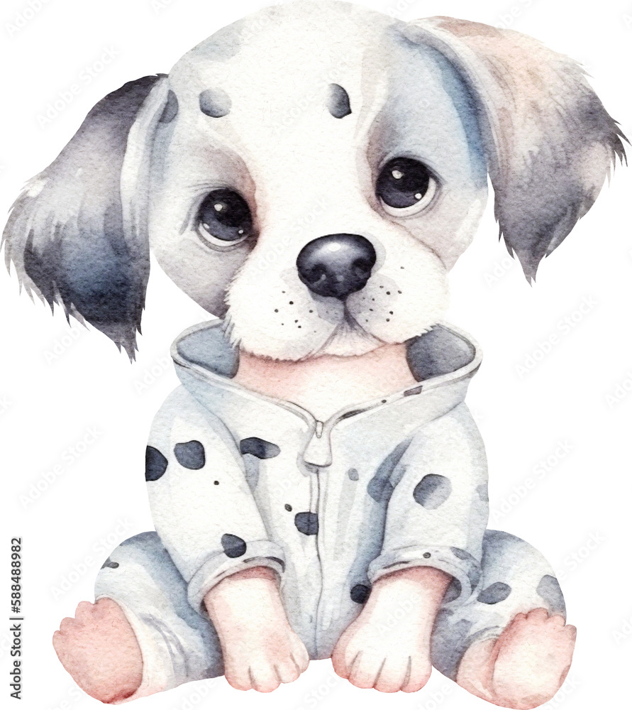 Poster cartoon puppy in pyjamas illustration created with generative ai technology