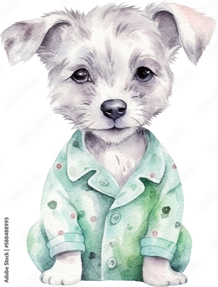 Poster cartoon puppy in pyjamas illustration created with generative ai technology