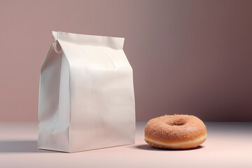 White Paper Bag with Donut Mockup. AI generated