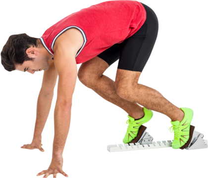 Male athlete in ready to run position