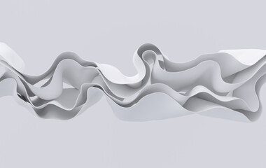 White paper or cotton fabric 3d rendering background with waves and curves. Dynamic wallpaper