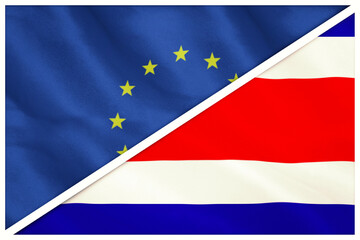 Close-up of European and Costa Rica flags 
