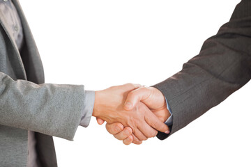 Two people having a handshake in an office