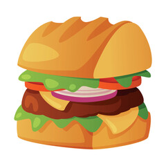 Hamburger with Cheese, Tomato and Ground Meat as Fast Food Lunch Vector Illustration