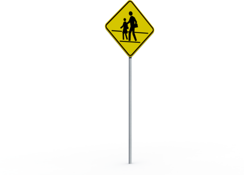Pedestrian crossing sign over white background