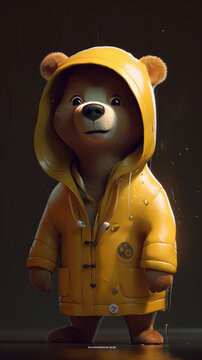 an illustration of a bear in a yellow raincoat. Concept