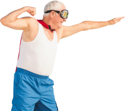 Side view of senior man disguise as superhero - Powered by Adobe