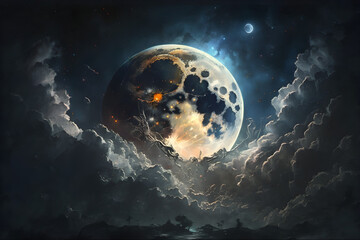  a painting of a moon in the night sky HD, realistic