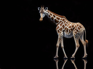 Full body giraffe on a black background with space for text. Generated AI