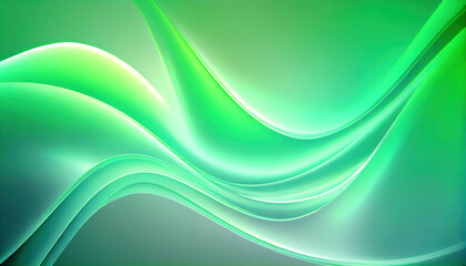 Abstract Shiny neon glass translucent wavy composition with gradient transition, green white pastel elegant clean background - generative AI.