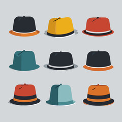 Hats with different colors and styles. Vector minimalist illustration