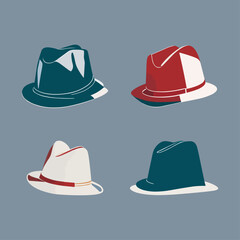 Hats with different colors and styles. Vector minimalist illustration