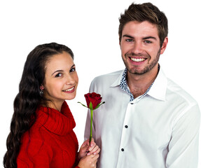 Obraz premium Smiling couple with rose