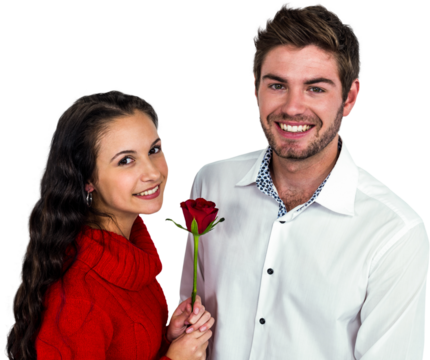 Smiling couple with rose