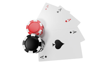 Playing cards with stack of gambling chips