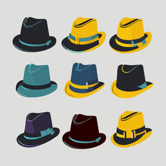 Hats with different colors and styles. Vector minimalist illustration