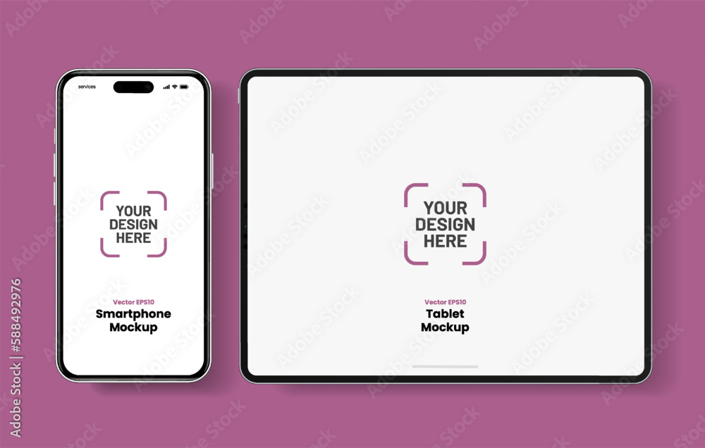 Aufkleber Modern laptop mockup front view and high quality smartphone and tablet mockup isolated on white background. Notebook mockup and phone device mockup for ui ux app and website presentation.Stock Vector.