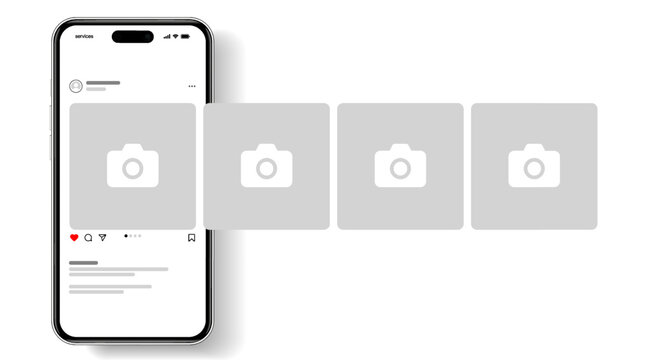 Istanbul, Turkey-April 4, 2023: Instagram carousel post template mockup. Mobile app interface with blank pictures, editable posts. Scroll frame pages, social media photography.