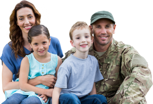 Portrait of happy army man with family