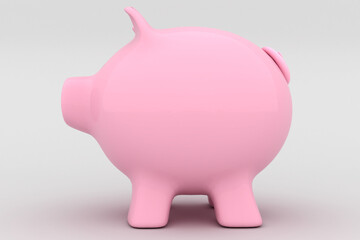 Pink piggy bank over white background