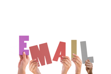 Colorful alphabet spelling email held up by people 