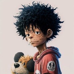 Monkey D. Luffy of One Piece manga like a poodle dog in a realistic image - obrazy, fototapety, plakaty