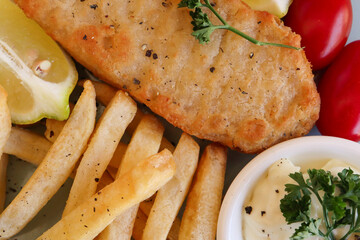 Crumbed hake and chips 