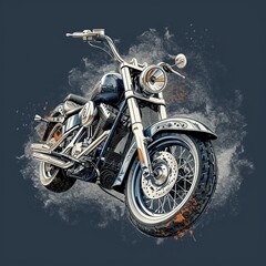motorcycle on blue background, bike illustration, generative ai