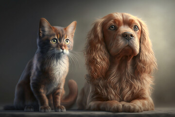 Dog and cat illustration. Dog and kitten concept image. Made with Generative AI