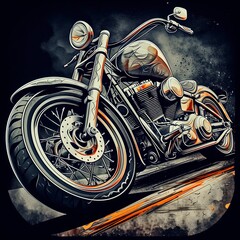 motorcycle on black background, bike illustration, generative ai - obrazy, fototapety, plakaty