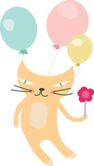 Cat holding flower and balloons icon