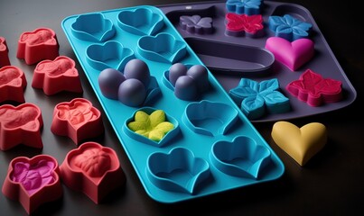  a couple of trays of heart shaped ice cream molds.  generative ai