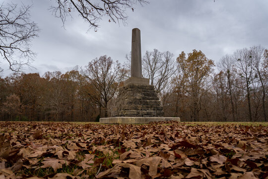 Meriwether Lewis National Monument. Broken shaft represents a life cut short by an untimely death. Lewis and Clark famed explorer died along Natchez Trace at Grinder’s Stand.