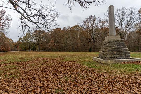 Meriwether Lewis National Monument. Broken shaft represents a life cut short by an untimely death. Lewis and Clark famed explorer died along Natchez Trace at Grinder’s Stand.