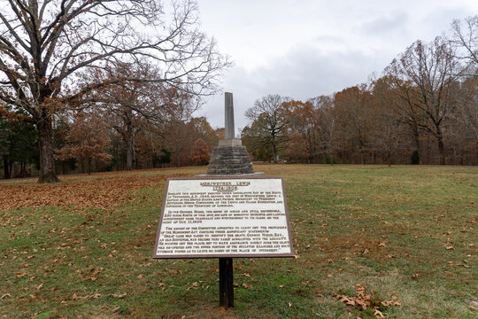 Meriwether Lewis National Monument. Broken shaft represents a life cut short by an untimely death. Lewis and Clark famed explorer died along Natchez Trace at Grinder’s Stand.