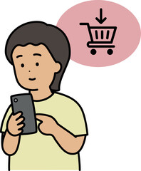 スマートフォンでネットショッピングをしている人
