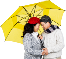 Older asian couple under umbrella